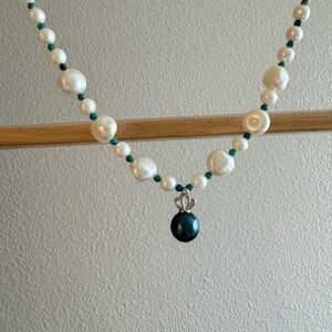 Natural pearl, turquoise necklace
